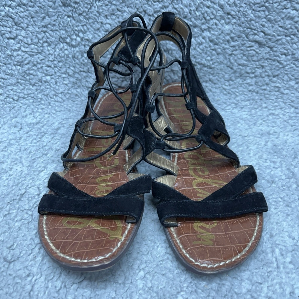 Sam Edelman Gemma Gladiator Sandals Womens 6.5‎ M Black Suede Lace Up